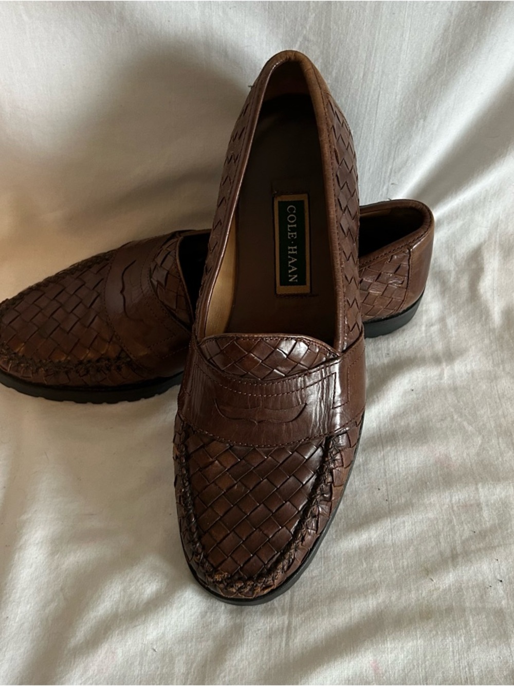 Bragano By COLE HAAN Woven Slip-On Brown Leather Loafers Timeless Size 10.5M - Picture 8 of 9